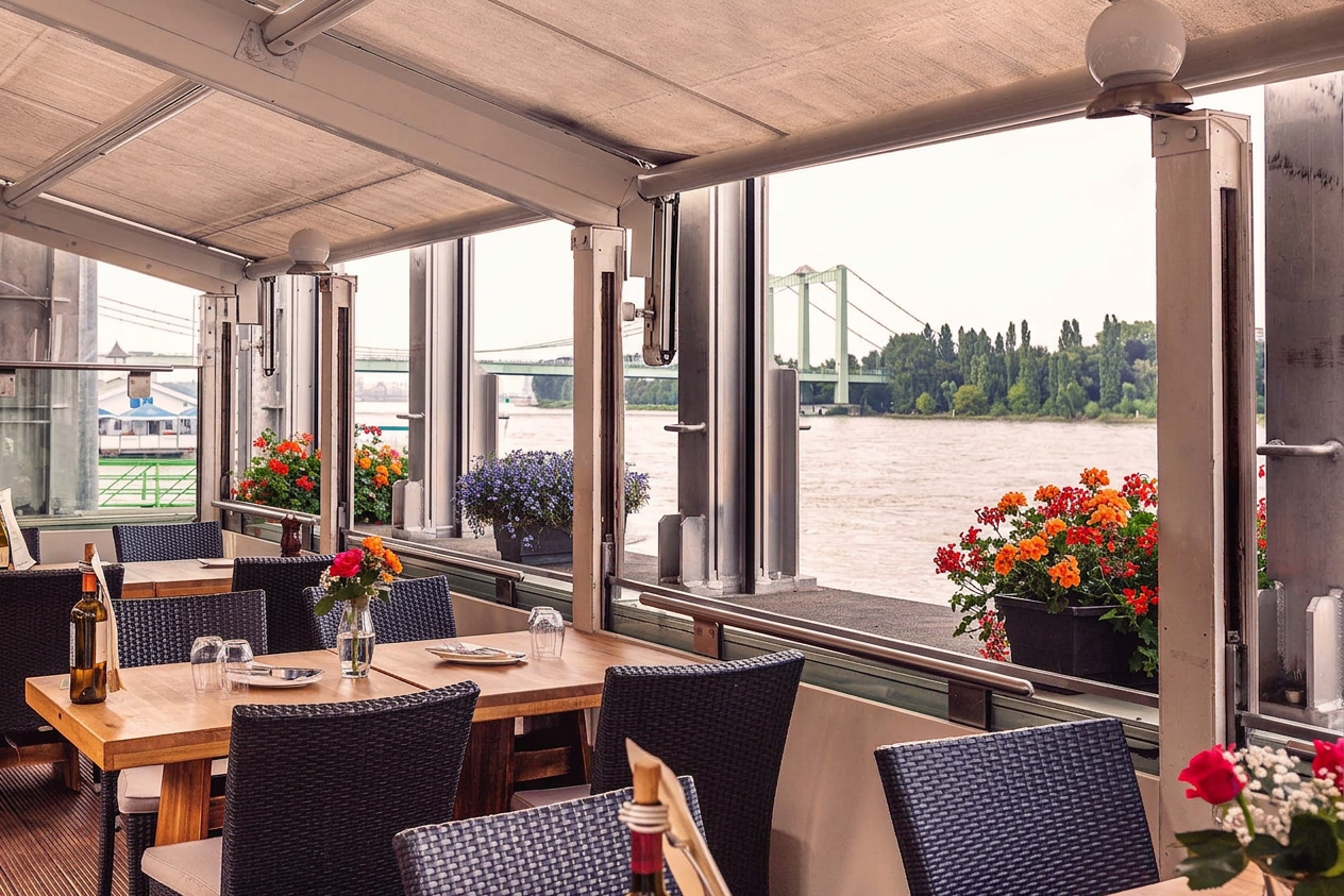 Blick auf die Rodenkirchener Brücke vom Restaurant aus